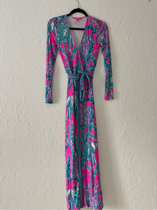Lilly Pulitzer Dresses & Skirts - Lilly Pulitzer Hot Pink & Teal Floral Wrap Maxi Dress